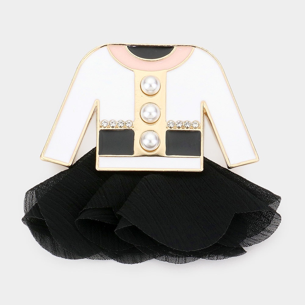 Pearl Dress Black and White Pin Brooch with Pearl Accents
